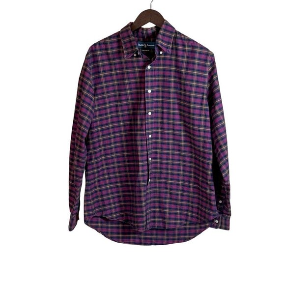 Ralph Lauren Mens Custom Fit Long Sleeve Shirt Red Green Plaid Size L - Picture 6 of 6